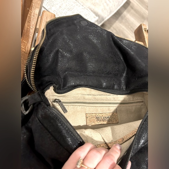 MATT & NAT Vegan Leather Large Black Envelope Clutch Zipper Trim Satchel Handbag - Picture 7 of 9